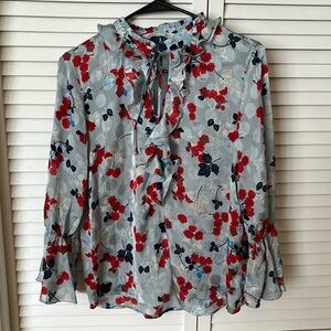 Zara Printed Floral Shirt Womens Ruffle 3/4 Bell Sleeve